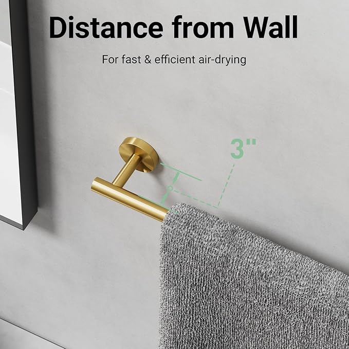 Brushed Gold Towel Bar, 18 Inch Towel Rack for Bathroom Wall-Mounted, SUS304 Stainless Steel, Total Length 20 Inch