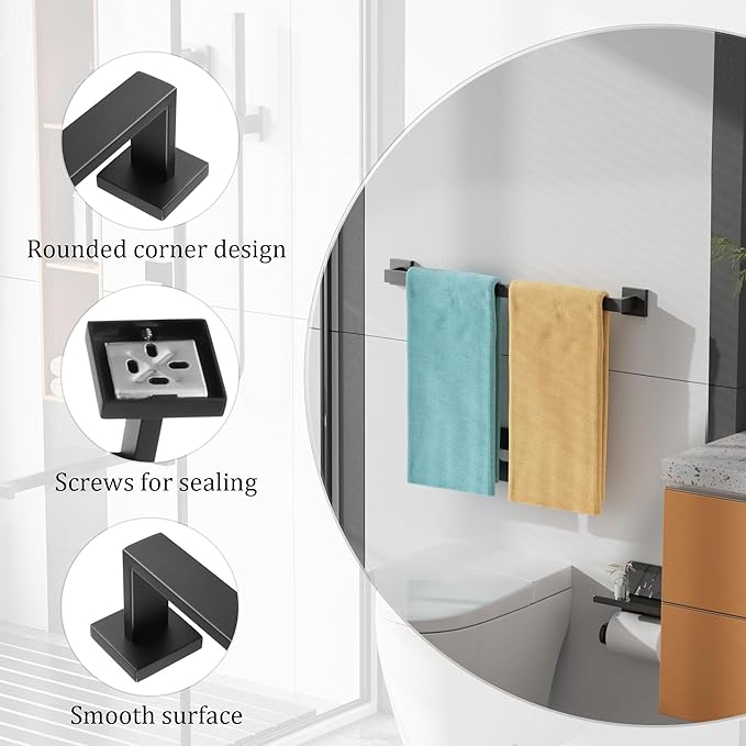 Alise Towel Bar for Bathroom Wall Mounted,24 Inch Towel Racks for Bathroom,SUS304 Stainless Steel Towel Holder Heavy Duty Towel Hanger for Bathroom & Kitchen,Matte Black