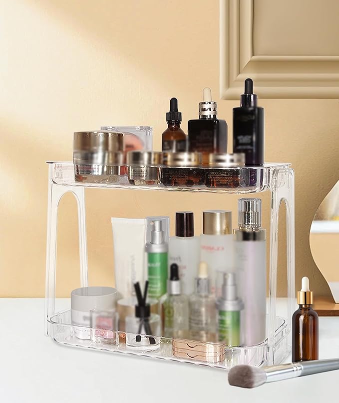 VNIMTI Skincare Organizers 2 Tier, Makeup Organizer Countertop, Cosmetic Display Cases, Makeup???Skincare Organizer for Vanity, Desktop, Bathroon, Ideal for Women (Free Standing - Clear)