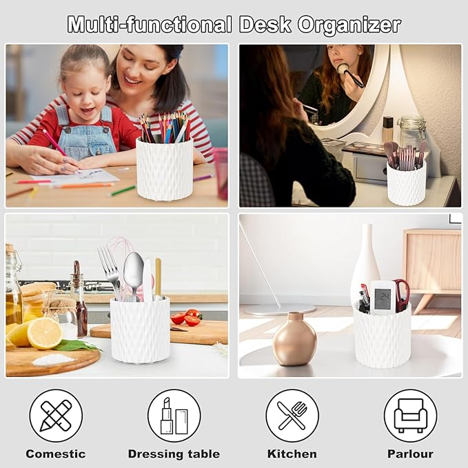 Makeup Brush Holder Organizer-360?? Rotating Makeup Brush Storage,Pencil Pen Holder Cup,Desk Accessories,5 Slot Make up Brushes Cup, for Vanity Desktop Bathroom Countertop (White)