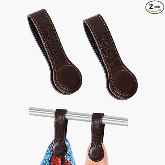Leather Towel Clips - Magnetic Kitchen and Bathroom Accessory (2, Dark Brown)