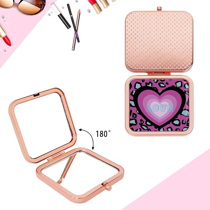 Compact Mirror Makeup Mirror Folding Mini Pocket Mirror Portable Hand Mirror Double-Sided 2 x 1x Magnification for Woman Girls Rose Gold