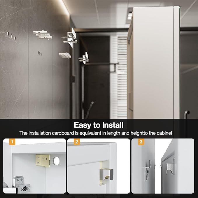 LED Lighted Bathroom Medicine Mirror Cabinet with 3-Color LED Lights, Anti-Fog, Dimmable, Wall Mount, 3-Adjustable Shelves, Wall Mounted Bathroom Mirror with Storage (24‘’×32‘’)