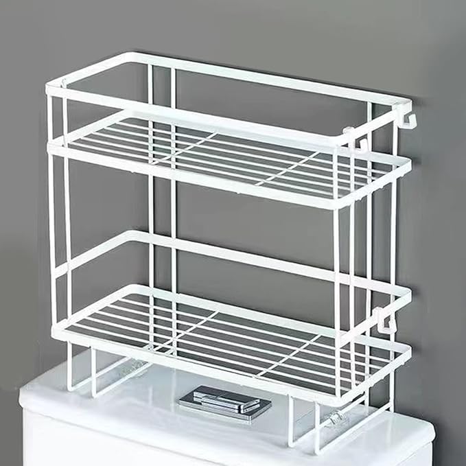 Fafeicy Toilet Shelf, Iron Material, Large Capacity Bathroom Organizer for Toilets, and NailFree Installation, Ideal for Bathroom Storage (Double Layer White)