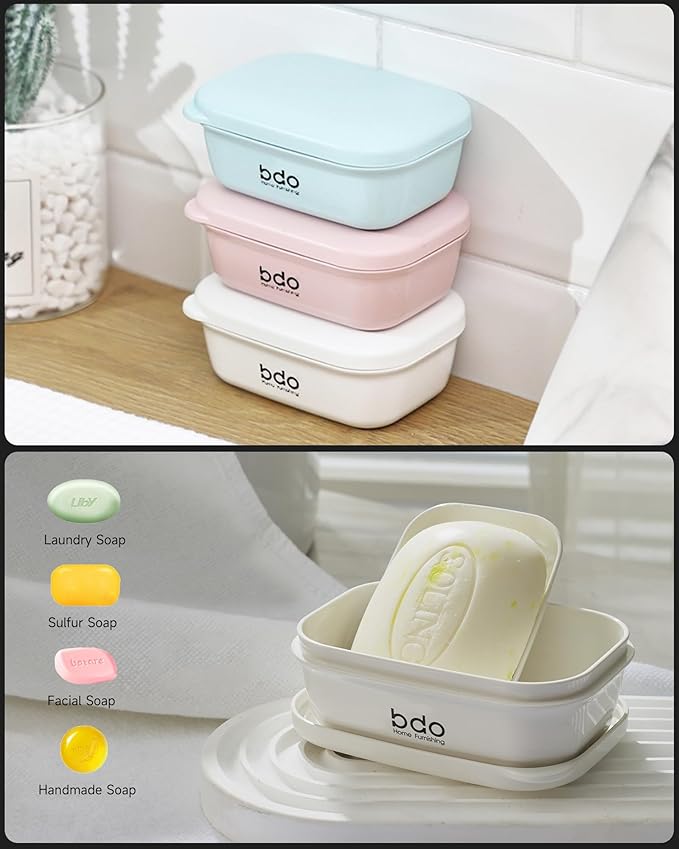 PEISAINOX Travel Soap Case, Leakproof Soap Container with Lid, Portable Bar Soap Holder for Traveling, Soap Dishe for Bathroom, Shower, Gym, School, Camping, Vacation, Outdoor (White)