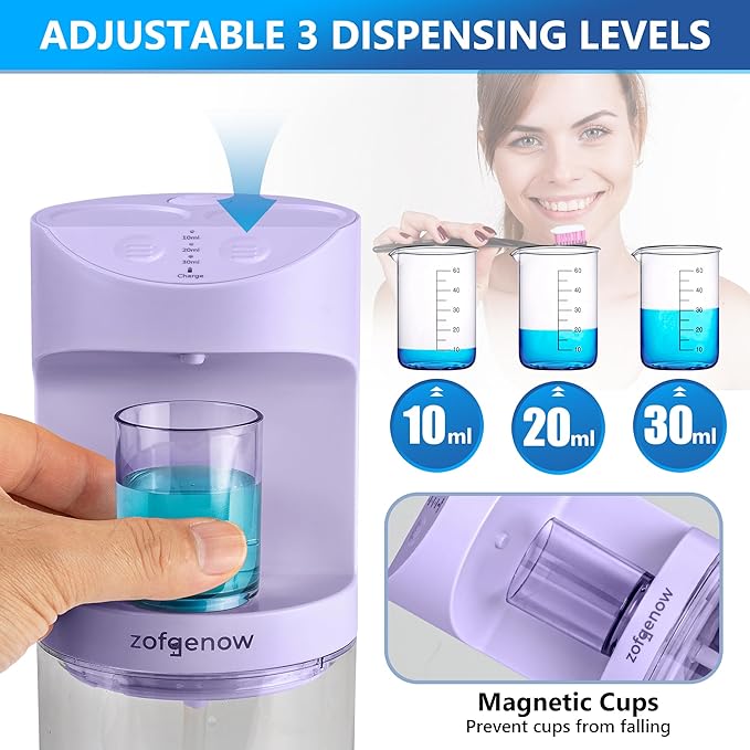 ZOFGENOW Automatic Mouthwash Dispenser for Bathroom,Bathroom Accessories 19.4 Fl Oz Dispensers with Magnetic Cups,Wall Mounted Dispenser,Suitable for All Age Groups,Purple