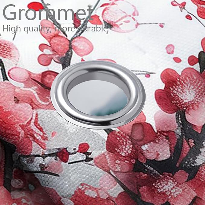 Japanese Cherry Blossom Bathroom Shower Curtain Set with Rugs,Toilet Lid Cover, Bath Mat, Anime Pink Flowers Mountains Shower Curtain with 12 Hooks, Durable Bathroom Decor Set