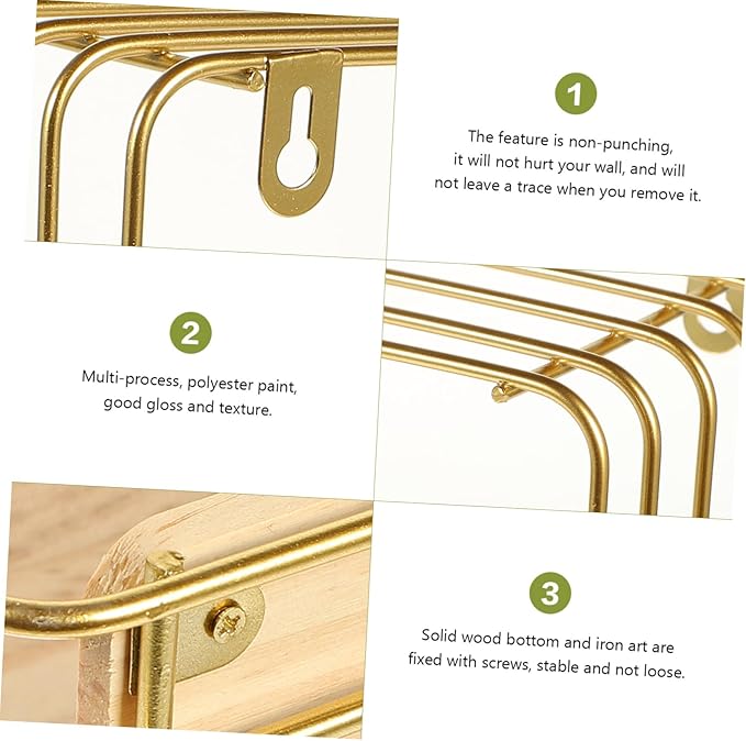 Multi-Function Toilet Storage Stand and Rustproof Bathroom Organizer Space-Saving Wall Shelf for Toiletries and Accessories Elegant Gold Finish
