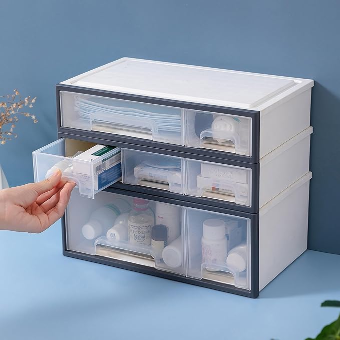 Makeup Organizer, Cosmetic & Medicine Storage Box, 4-Piece 6-Drawer & 5-Slot Transparent Desktop Stationery & Kitchen Spices Organizer