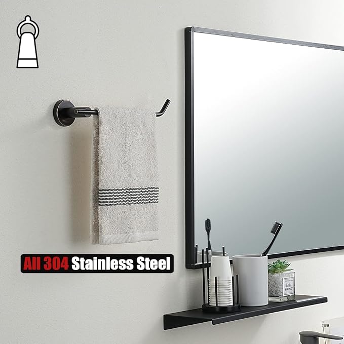 JQK Hand Towel Bar Oil Rubbed Bronze, Stainless Steel Towel Ring for Bathroom, 9 Inch Necklace Holder Wall Mount Left Hand, TR101-ORB