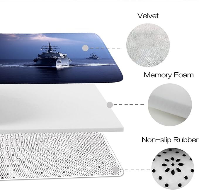 Cool Modern Boys Aircraft Carrier Bathroom Sets with Military Nautical Shower Curtain and 20 x 31 Rugs Bathroom Accessories Sets Decor with Bath Rug, Bath Mat, U-Shaped Contour and Hooks 72 x 72 Inch