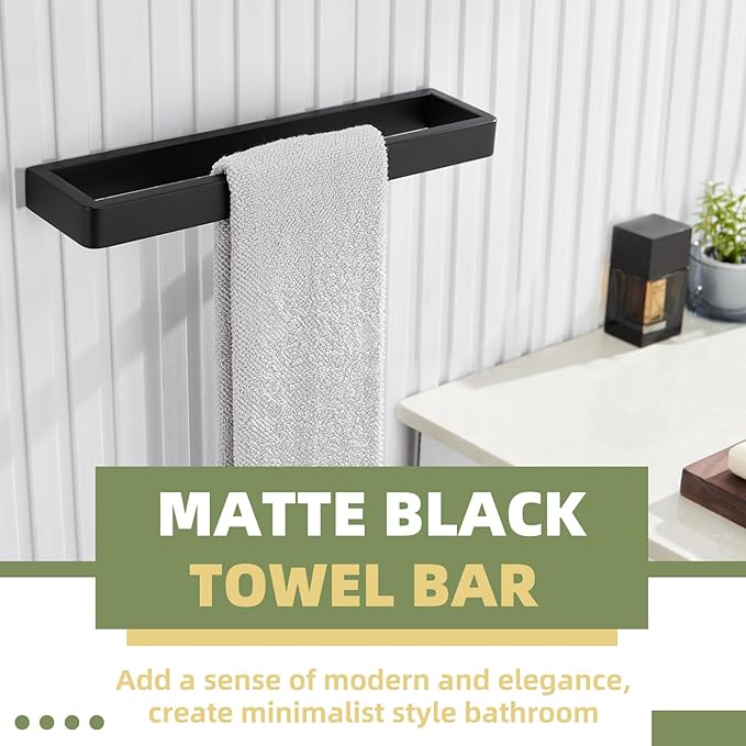 APLusee Matte Black Towel Bar, 304 Stainless Steel Towel Rack, Wall Mounted