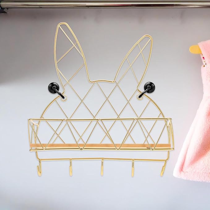 HOMSFOU Wall Mounted Bathroom Storage Rack with Hooks Metal Wall Shelf for Toilet and Sundries Organization No Drilling for Small Space