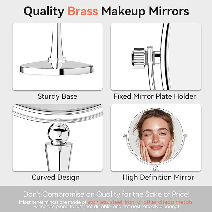 GURUN 8-inch Tabletop Makeup Mirror, 1X/20X Magnifying Vanity Mirror, 360° Rotation Dual-Sided Makeup Mirror, Ideal Gift for Women Chrome Finish M2310(8in,20X)