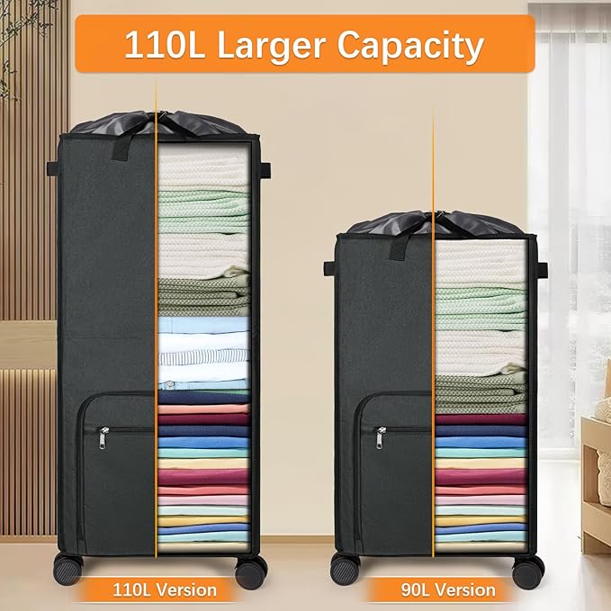 Bukere Extra Large 2 in 1 Rolling Laundry Basket with Wheels, 110L Freestanding Collapsible Laundry Hamper Bag with Removable Wheeled Cart for Clothes Storage College Dorm Apartment Laundry Room