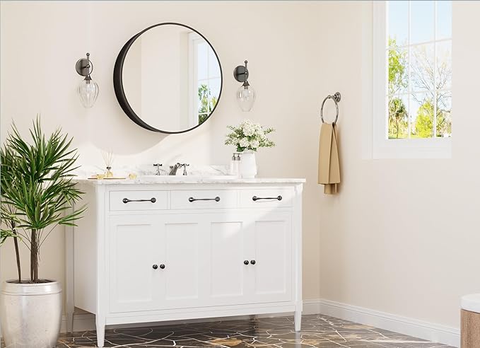 TETOTE 20 x 20 Inch Medicine Cabinet Mirror Black Framed Round Mirrored Medicine Cabinets for Bathroom Adjustable Shelves Modern Bathroom Mirror with Storage Wall Mounted