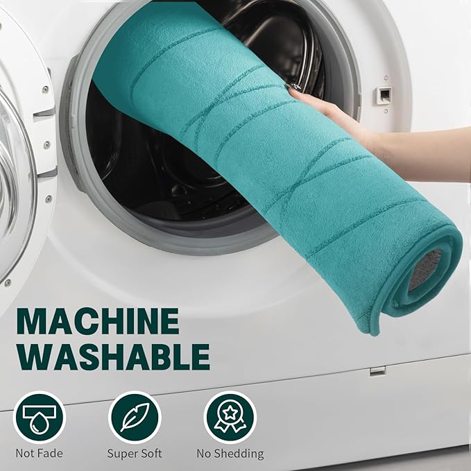 YIHOUSE Memory Foam Bathroom Rug Sets 3 Piece, Ultra Absorbent Bath Mat for Bathroom - Non-Slip Machine Washable & Dry Quickly, 3 Piece Bathroom Mat Set,Teal