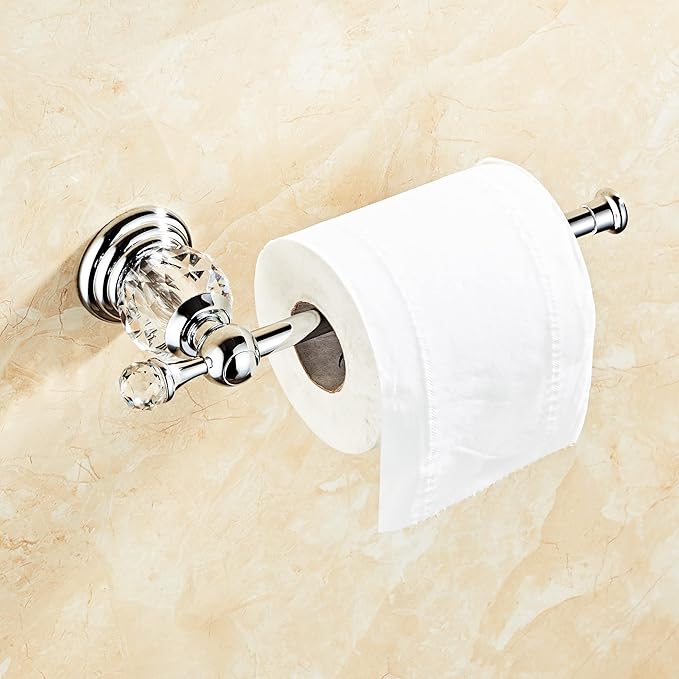 Crystal Bathroom Hardware Set,Adjustable Towel Rack, Toilet Roll Paper Holder,Hand Towel Holder,Hook,Gold Bathroom Accessories Set Wall Mounted (Bright Chrome)