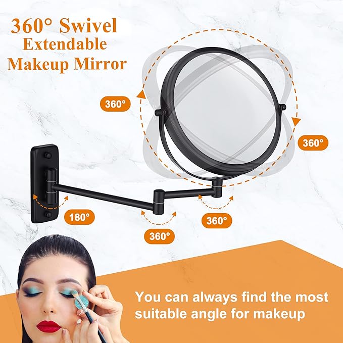 DECLUTTR Wall Mounted Makeup Mirror, 1X/5X Magnifying Mirror Double Sided, 8 Inch Swivel Make Up Mirror for Bathroom, Black