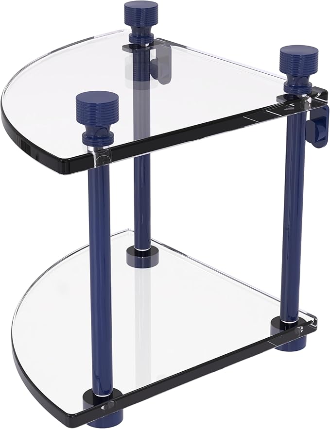 Allied Brass FT-3-MBL Foxtrot Collection Two Tier Corner Glass Shelf, Mediterranean Blue