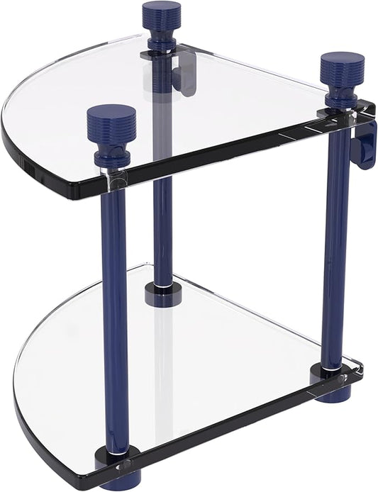 Allied Brass FT-3-MBL Foxtrot Collection Two Tier Corner Glass Shelf, Mediterranean Blue