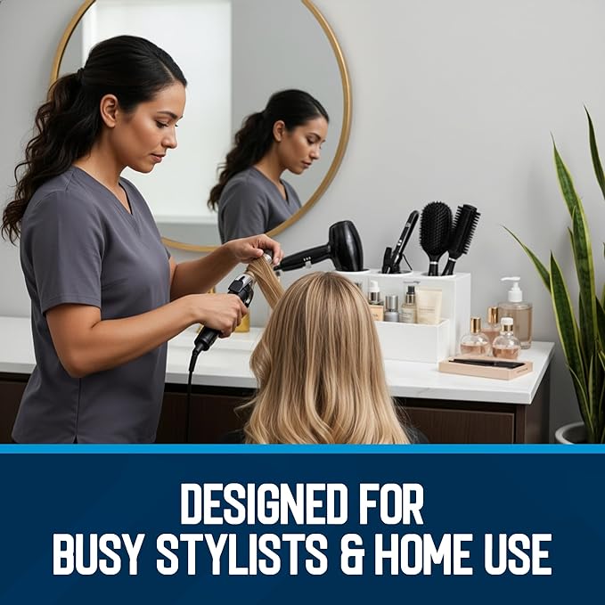 Hair Tool Organizer for Bathroom Vanity – Blow Dryer Holder with Stainless Cups for Hair Dryer, Curling Iron & Straightener, Countertop Hot Tools Holder and Hair Tool Storage (WHITE)