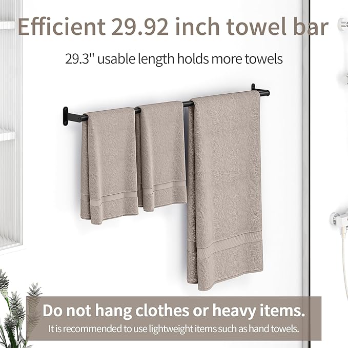 JUYSON Towel Bar for Bathroom 30 Inch Matte Black, Towel Racks for Bathroom Wall Mounted,Bathroom Accessories Stainless Steel Towel Rod Single Towel Holder Towel Hanger(Single Bar-Black, 30 in)