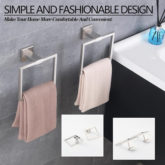 GERZWY Hand Towel Ring Bath Towel Holder Bathroom Lavatory Shower Towel Hanger Holder Brushed Stainless Steel Wall Mount JG1916-2LS