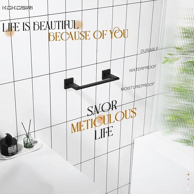 KOKOSIRI Bathroom Towel Holder 12 Inch Bath Towel Bars Kitchen Towel Hanger Necklace Holder Bathroom Accessories Stainless Steel Wall Mounted Matte Black B4006BK-L12