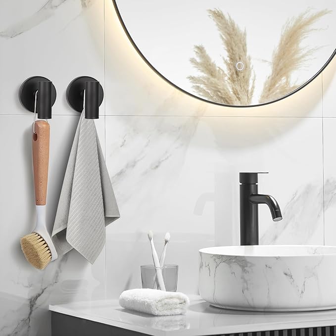 7Pcs Matte Black Bathroom Hardware Set - SUS Towel Racks for Bathroom Wall Mounted, Modern Accessories Includes 15.7 Inch Towel Bar & Ring, Toilet Paper Holders, Robe Hook - Need Drilling