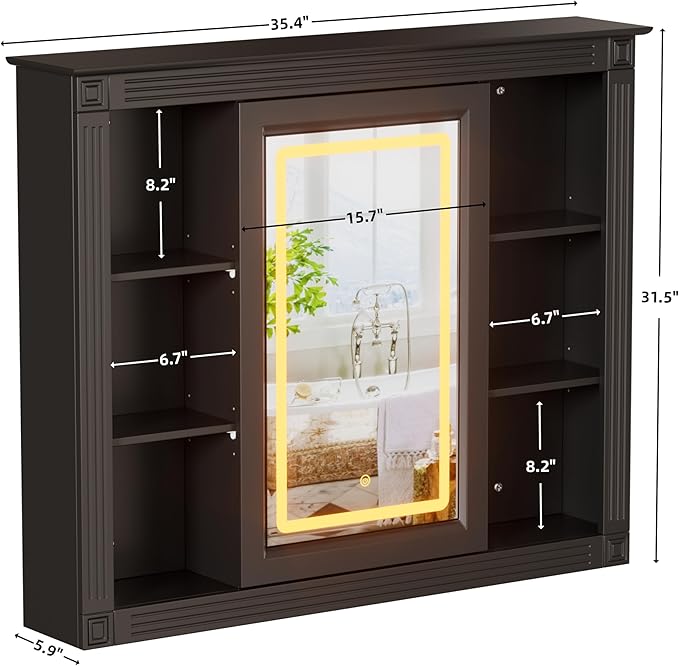 PAKASEPT Bathroom Medicine Cabinet with Mirror, Wood Medicine Cabinet Over The Toilet Storage Organizer with Mirrored Doors, Bathroom Wall Mirror Cabinet