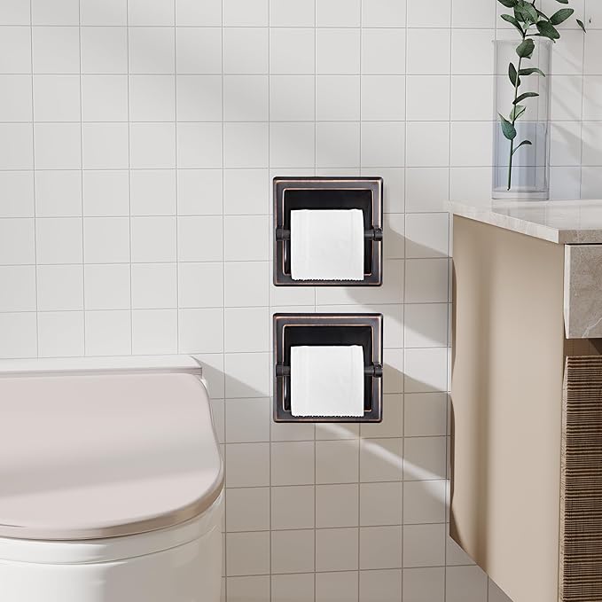 Toilet Paper Holder 2 Pack, Recessed Pivoting Toilet Paper Holder Wall Mount Stainless Steel for Large Rolls in Bathroom (Oil Rubbed Bronze)