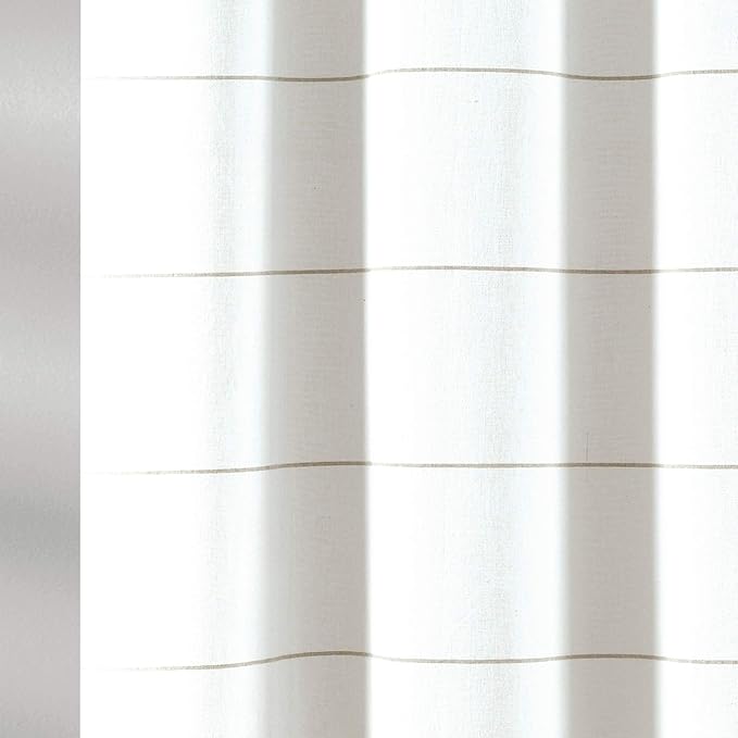Lush Decor White Woven Cotton Shower Curtain with Taupe Stripe and Tassel Fringe, Bathroom Accessories (72" x 72")