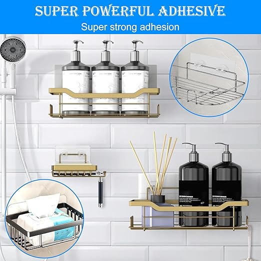 Shower Caddy Adhesive Replacement, Adhesive for Shower Caddy, Strong Shower Adhesive Strips Waterproof Transparent, No Drill Needed Holds 45 lbs for Bathroom Storage Shelves,Kitchen Racks-10PSC