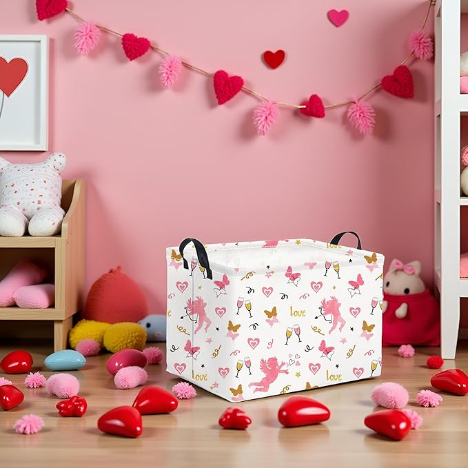 Rectangular Valentines Basket for Women Girls Storage Bin Organizer Box Shelf Room Decor(Love Butterfly)