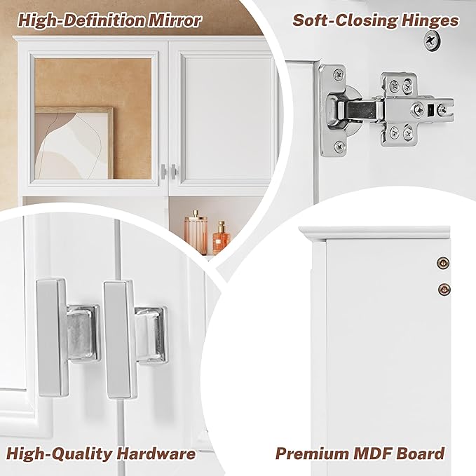 Merax Bathroom Wall Cabinet with Mirror, Wall Mounted Medicine Cabinet with Adjustable Shelves and Open Spaces, 55" x 28" Mirrored Door Over The Toilet Bathroom Storage Cabinet