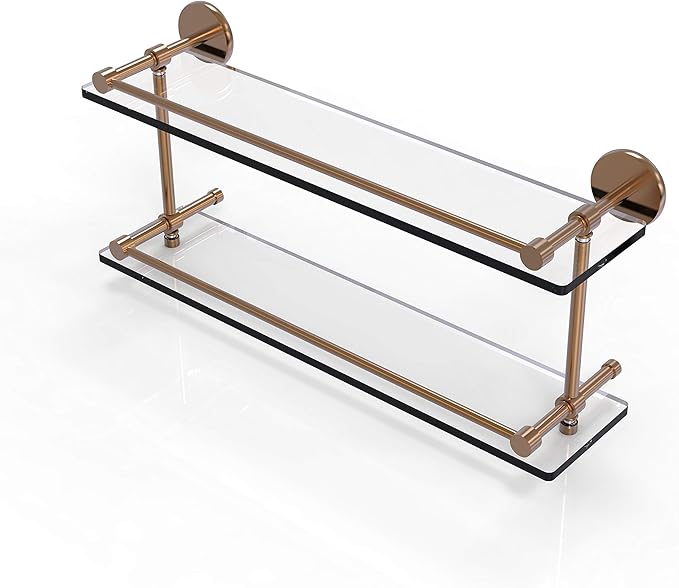 Allied Brass P1000-2/22-GAL-BBR P 1000 2 Gal Inch Tempered Double Gallery Rail Glass Shelf, 22 Inch, Brushed Bronze