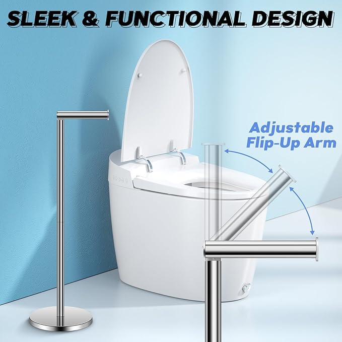 TACGEA Toilet Paper Holder Stand, Bathroom Toilet Paper Roll Holder Stainless Steel, Storage for 4 Rolls of Toilet Tissue, Sliver