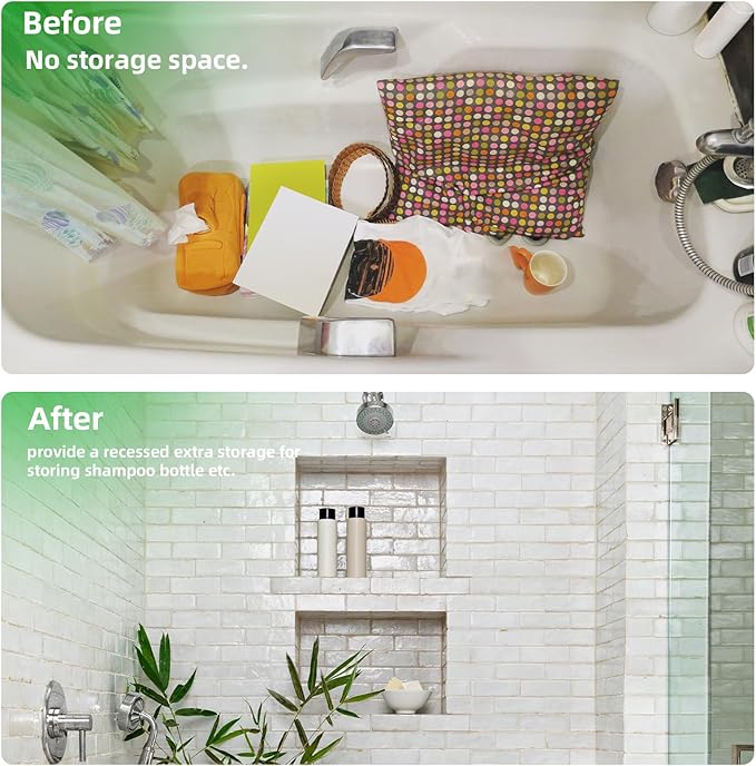 Shower Niche Insert Tile Ready 12"x6",Niche for Shower Wall,Waterproof Ready-to-Tile Niches Recessed Box Shelf for Showers Wall Bathroom Renovation/Soap Storage,Outer Size 16"x10",Depth 4”