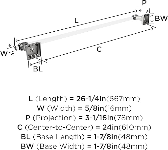Amerock BH36064C26 | Clear/Chrome Towel Bar | 24 in (610 mm) Towel Rack | Glacio | Bathroom Towel Holder | Bathroom Hardware | Bath Accessories