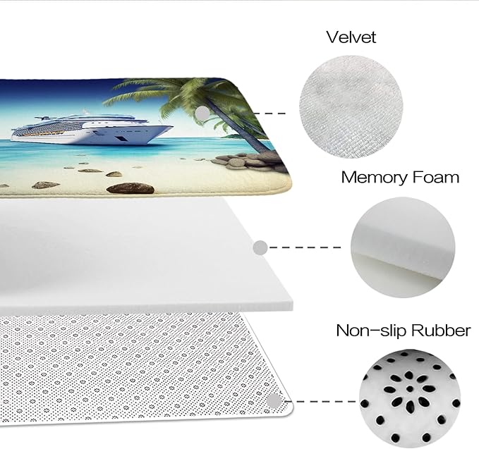 Beach Ocean Coastal Bathroom Sets with Modern Palm Tree Shower Curtain and 20 x 31 Rugs Bathroom Accessories Sets Decor with Bath Rug, Bath Mat, U-Shaped Contour and Hooks 72 x 72 Inch