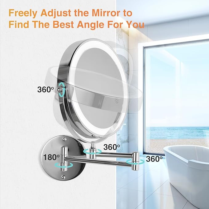 GREENFROM 30X LED Lighted Makeup Mirror: 8.5in Wall Mounted Magnifying Mirror with Light - Chrome