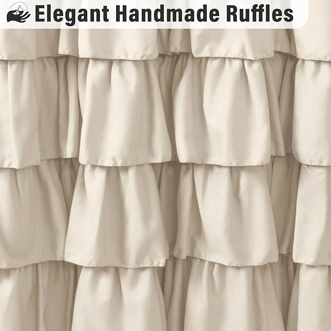 Seasonwood Beige Ruffle Shower Curtain 72x84 Inch Neutral Shower Curtain Button Design Farmhouse Country Style Rustic Decorative Fabric Shower Curtains