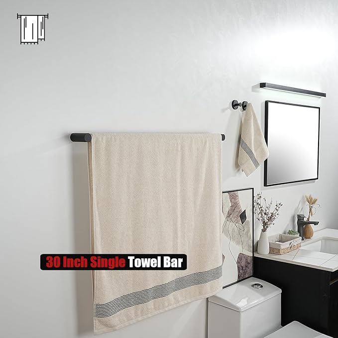 JQK Bath Towel Bar Black, 32.5 Inch 304 Stainless Steel Thicken 0.8mm 2 Pieces Towel Rack Bathroom Wall Mount, Useable Length 30 Inch, TB610L30-PB