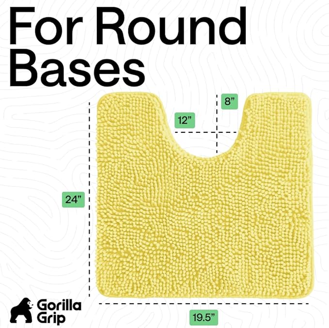 GORILLA GRIP Plush Absorbent Shaggy Chenille Bath Rug Mat for Oval Toilet Base with Rubber Backing, Machine Washable Rugs, Soft Microfiber Contour Mats for Toilets, Bathroom Decor, Yellow