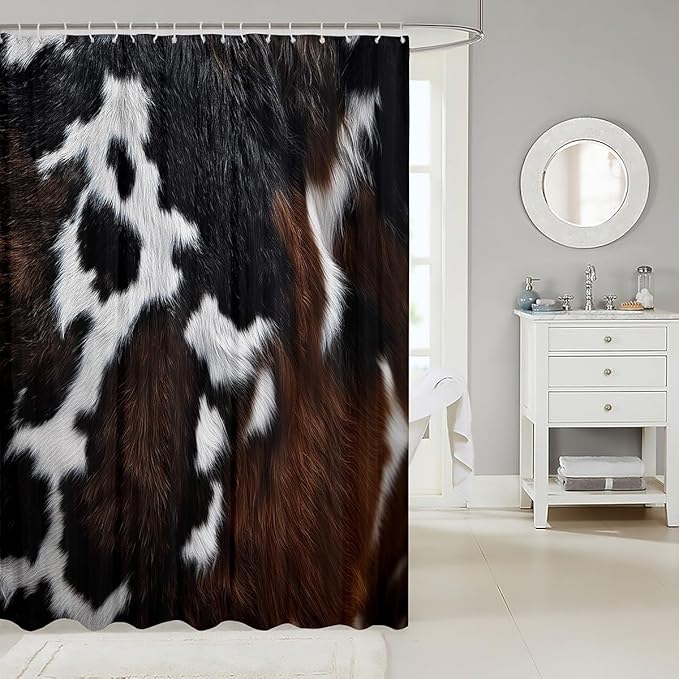 Feelyou Cow Fur Bathroom Curtain Kids Cowhide Leather Hair Shower Curtain Women Men Cloth Fabric Fabric Rustic Cow Skin Decor Bath Curtain Brown Farmhouse Shower Curtain Set 72"x84"