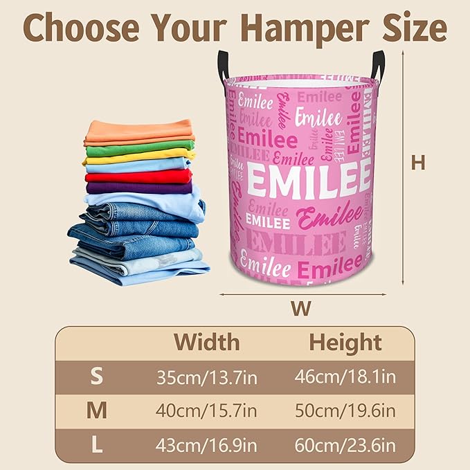 Custom Name Laundry Basket, Personalized Collapsible Laundry Hamper with Name for Bathroom Bedrooms, Customized Dirty Clothes Hamper Storage Basket Gifts for Kids Boys Girls Baby Men Women