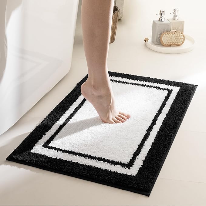 GRANNY SAYS Microfiber Bathroom Rugs Non Slip Washable, Water Absorbent Bathrooms Mats for Tub Non Slip, Soft Bath Mats for Floor & Shower, Long Bathroom Rug, 20" x 32", Black Bath Rug