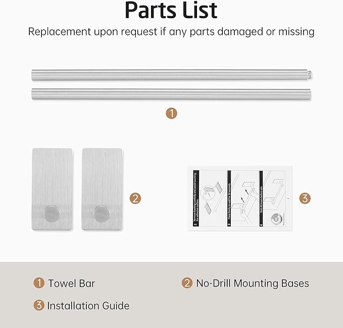 KES Self Adhesive Bathroom Towel Bar, No Drill Towel Bar 24-Inch for Bathroom Towel Hangers Stick on Sticky Towel Holder SUS304 Stainless Steel Rustproof Brushed Finish, A7000S60B-2