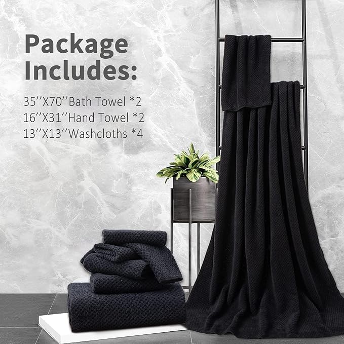 8 Piece Bathroom Towel Set Black |2 Oversized Large Bath Towels Sheet,2 Hand Towels and 4 Washcloths| 600GSM Ultra Soft Luxury Premium Towel Set Highly Absorbent Quick Dry Hotel Towel Collection